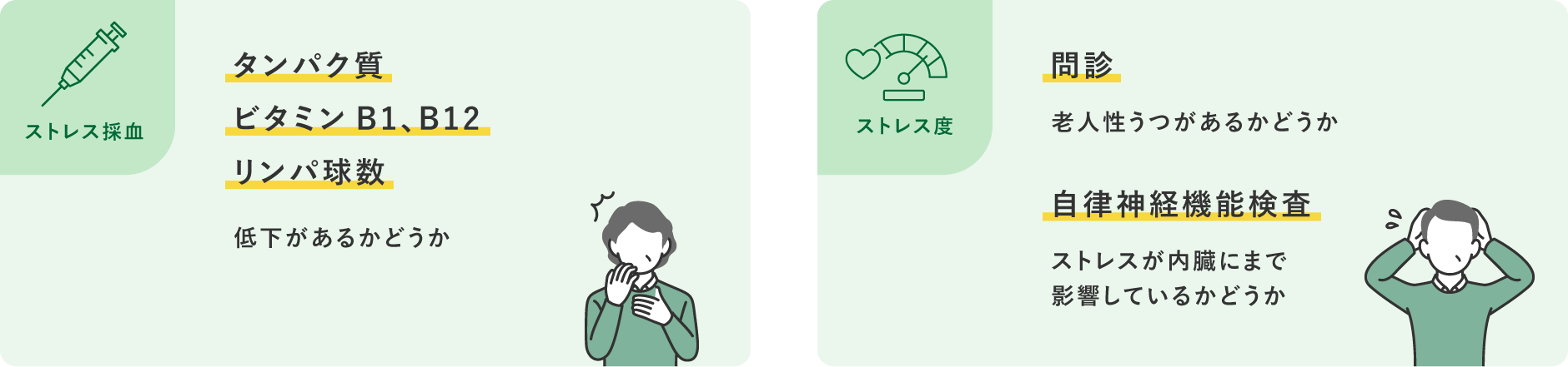 【ストレス採血】タンパク質・ビタミンB1、B12・リンパ球数 【ストレス度】問診/自律神経機能検査